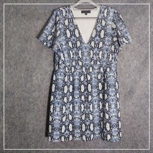Slate & Willow Women Dress L Blue Snake V Neck Short Sleeve Boho Resort Vacation